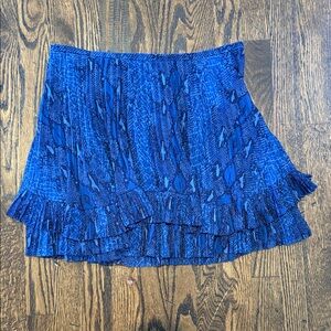 Banana Republic Mini Skirt Blue Snake Reptile Print Tiered Ruffles